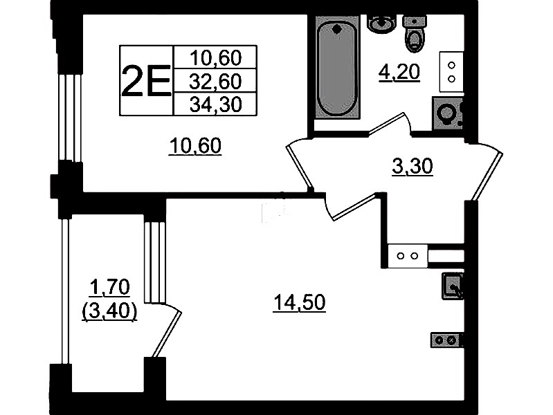 1-комнатная квартира 34.3 м², 12/13 эт., ЖК «Тайм Сквер»
